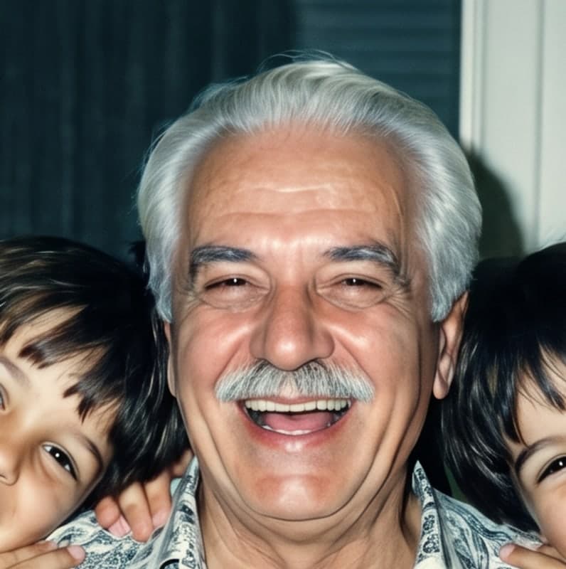 Avô no aniversário (exemplo): o mesmo rosto depois da restauração